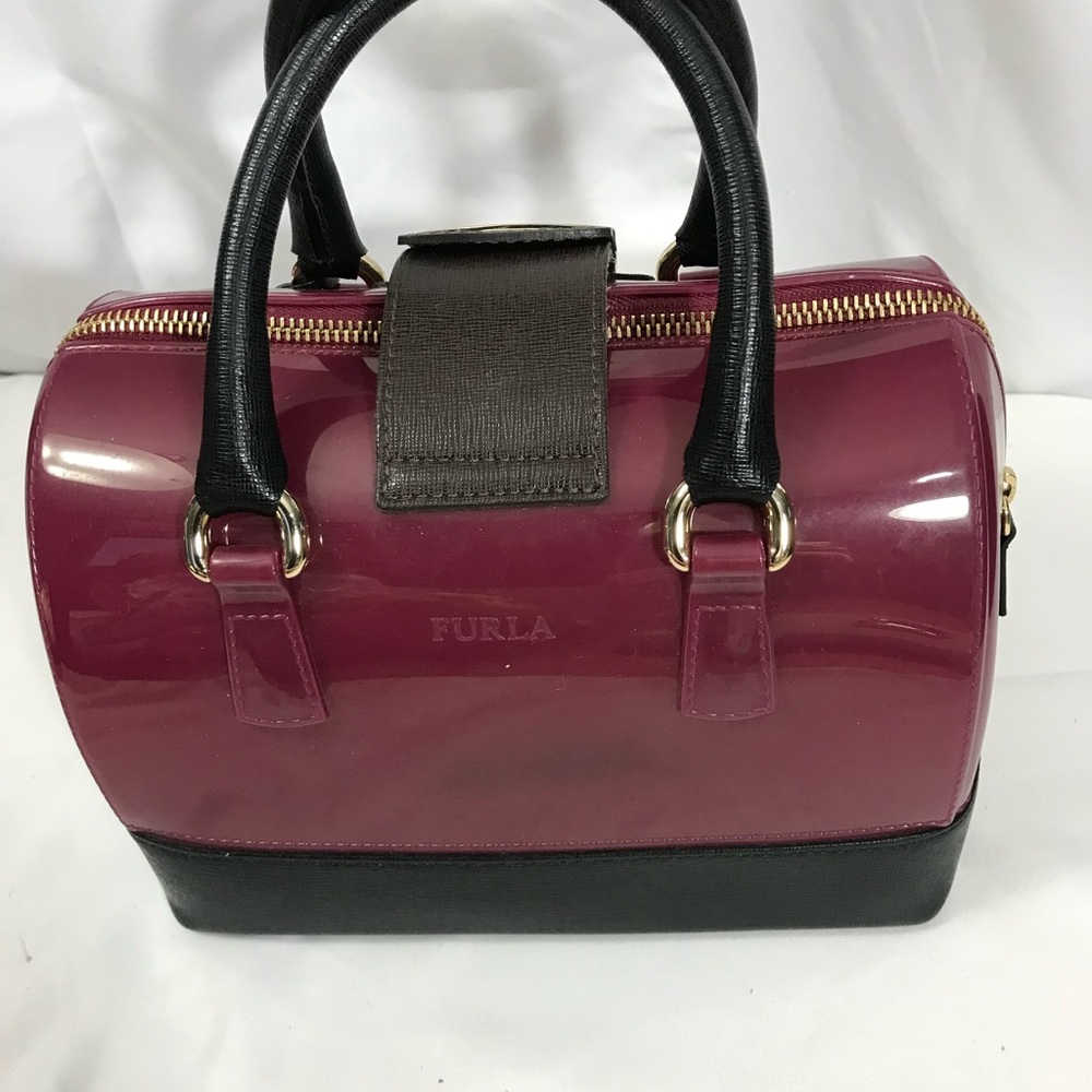 Furla Jelly Boston Bag in Plum and Black Handbag Satchel EUC - Picture 2 of 8